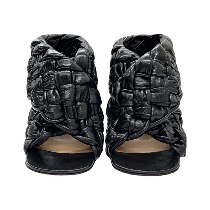 Bottega Veneta Intrecciato Sandals Shoes Leather Black Cross Strap Braided
