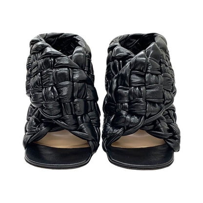 Bottega Veneta Intrecciato Sandals Shoes Leather Black Cross Strap Braided