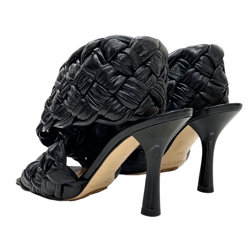 Bottega Veneta Intrecciato Sandals Shoes Leather Black Cross Strap Braided