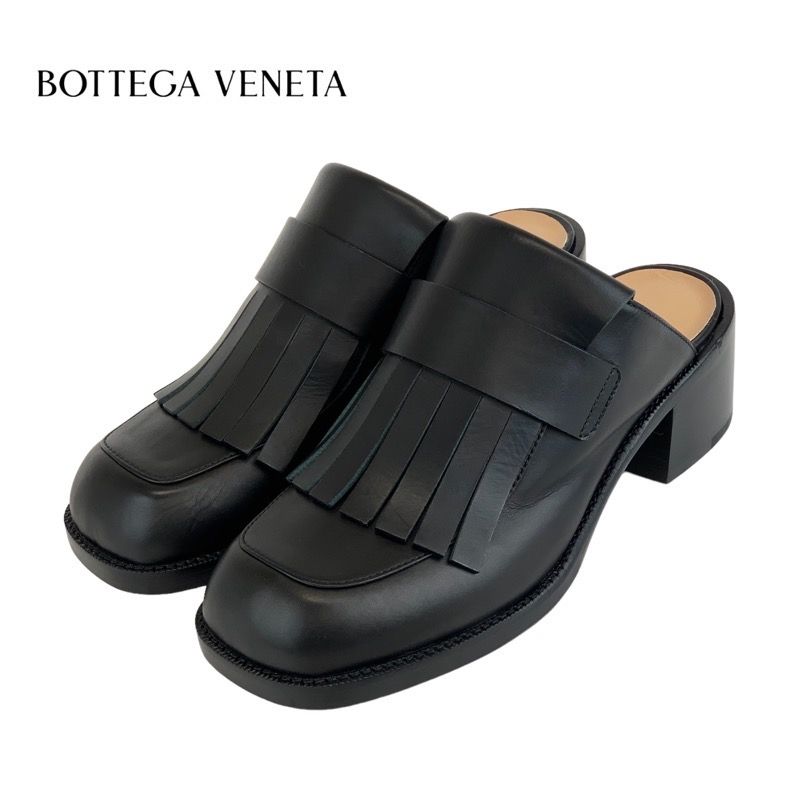 Bottega Veneta Sandals Shoes Leather Black Sabot Mule Fringe