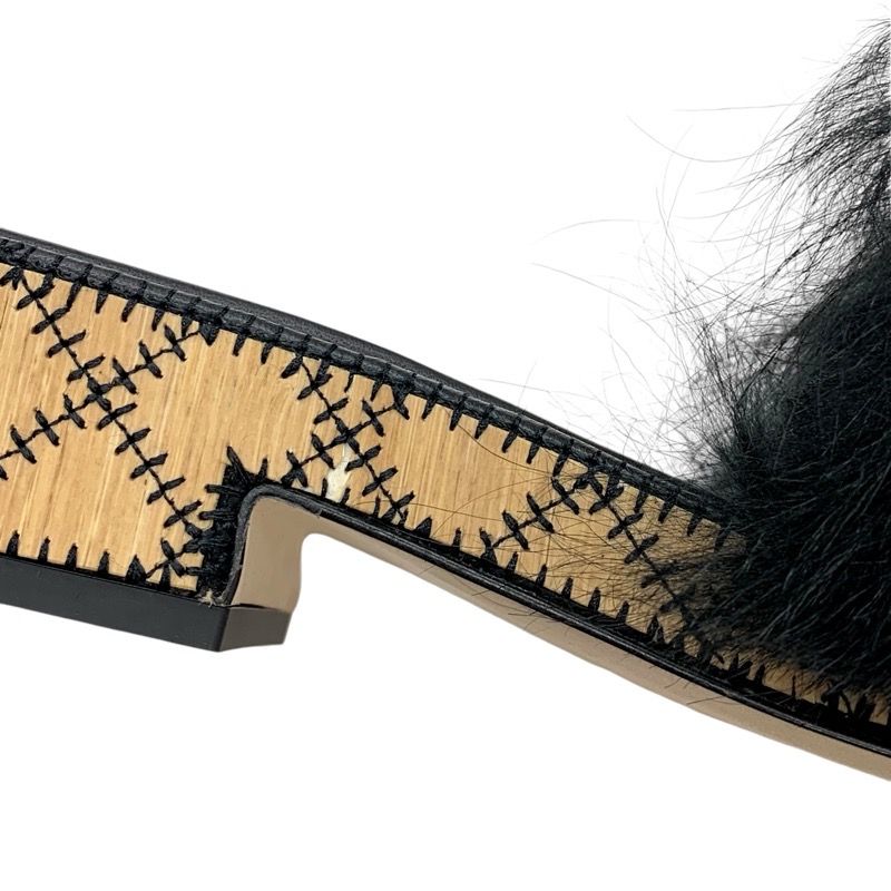 Chanel Sandals Shoes Fur Black White Black Here Mark Mules