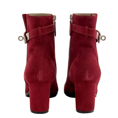 Hermes Saint-germain Boots Short Boots Shoes Suede Red Silver Kelly Hardware