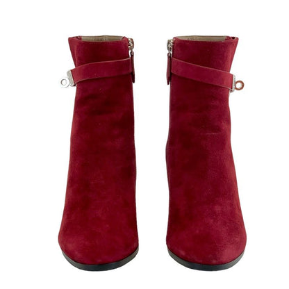 Hermes Saint-germain Boots Short Boots Shoes Suede Red Silver Kelly Hardware