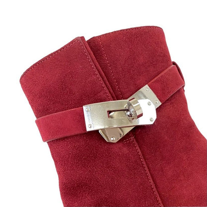 Hermes Saint-germain Boots Short Boots Shoes Suede Red Silver Kelly Hardware
