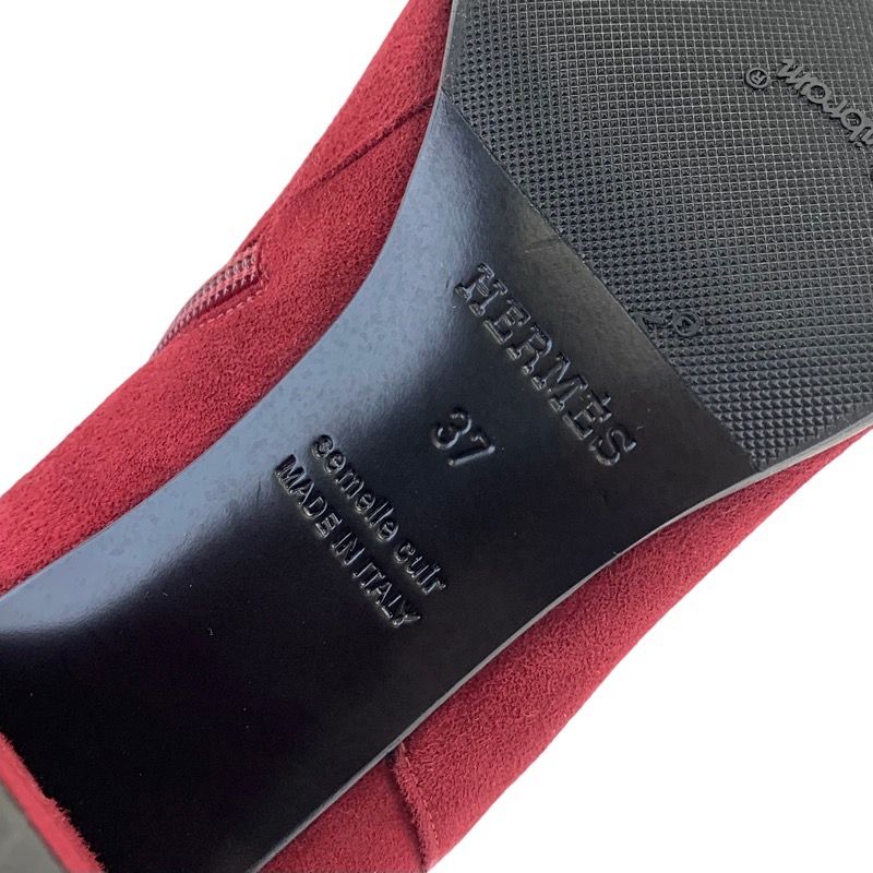 Hermes Saint-germain Boots Short Boots Shoes Suede Red Silver Kelly Hardware