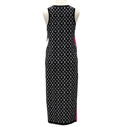 Louis Vuitton Monogram Dress Black Long Fuchsia Accent Sporty Knit
