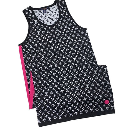 Louis Vuitton Monogram Dress Black Long Fuchsia Accent Sporty Knit