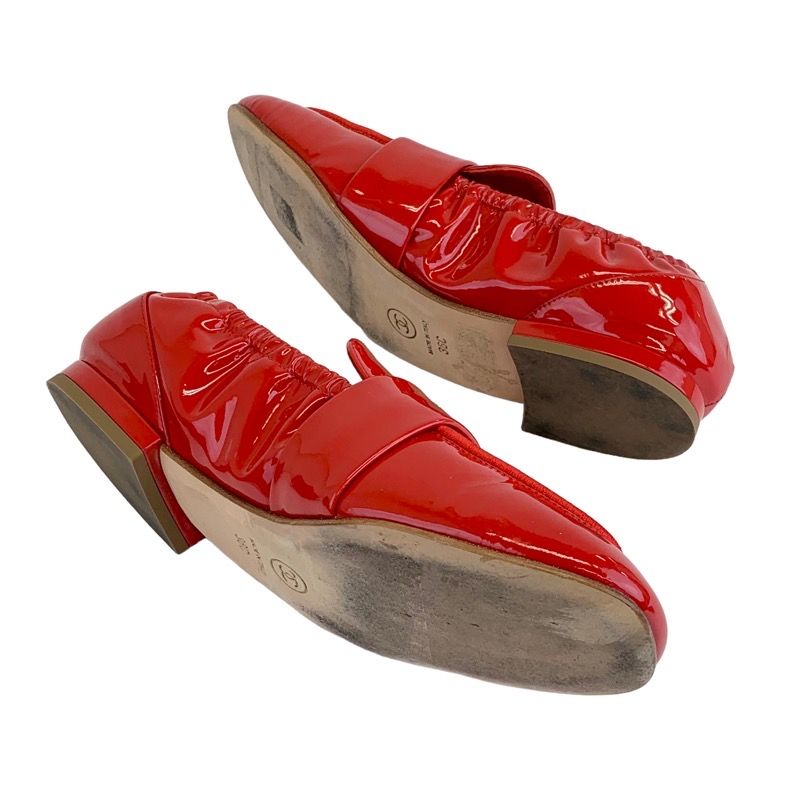 Chanel Loafer Leather Shoes Patent Red Flat Shoes Here Mark