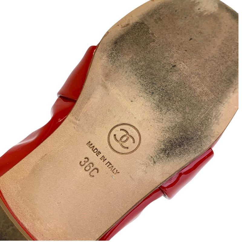 Chanel Loafer Leather Shoes Patent Red Flat Shoes Here Mark