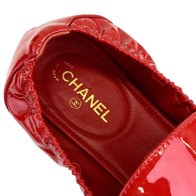 Chanel Loafer Leather Shoes Patent Red Flat Shoes Here Mark