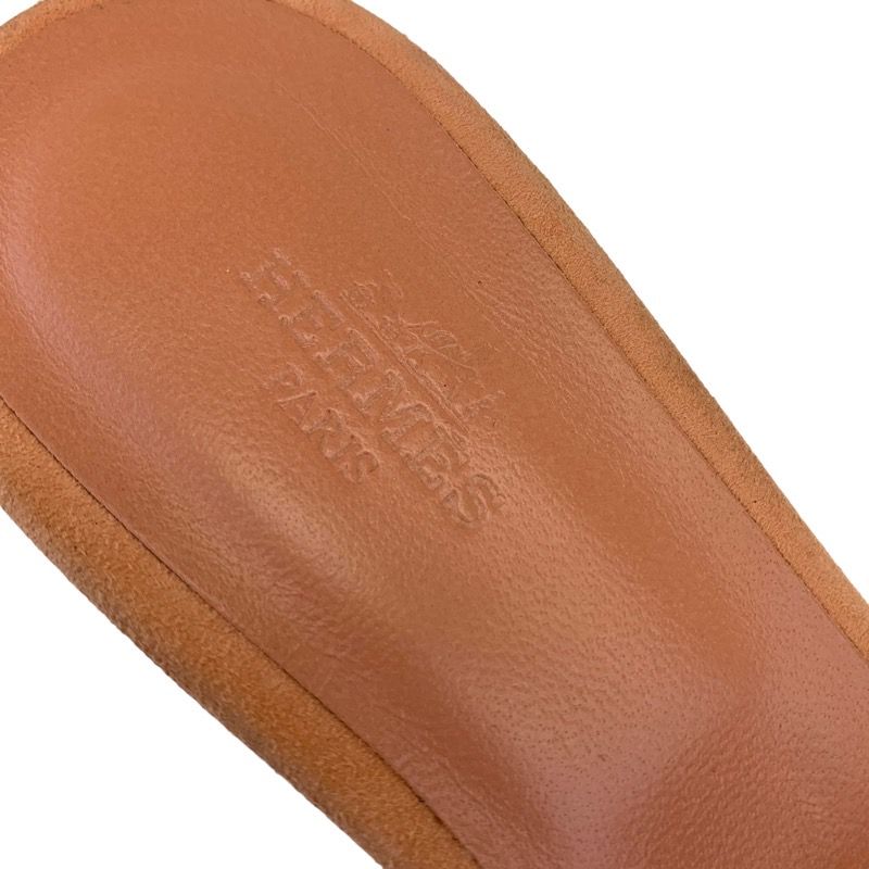 Hermes Oasis Sandals Shoes Suede Salmon Pink Black Mule Stone