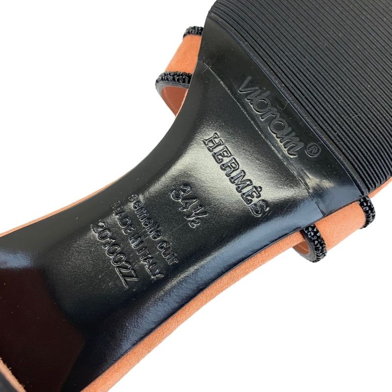 Hermes Oasis Sandals Shoes Suede Salmon Pink Black Mule Stone