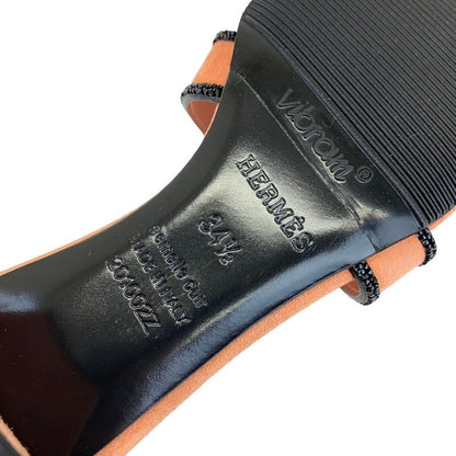 Hermes Oasis Sandals Shoes Suede Salmon Pink Black Mule Stone