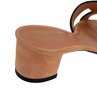 Hermes Oasis Sandals Shoes Suede Salmon Pink Black Mule Stone