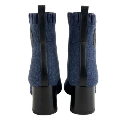 Hermes Volver Boots Short Boots Shoes Fabric Leather Blue Black Sock Boots