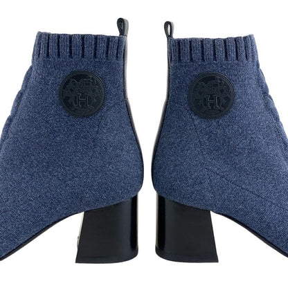 Hermes Volver Boots Short Boots Shoes Fabric Leather Blue Black Sock Boots