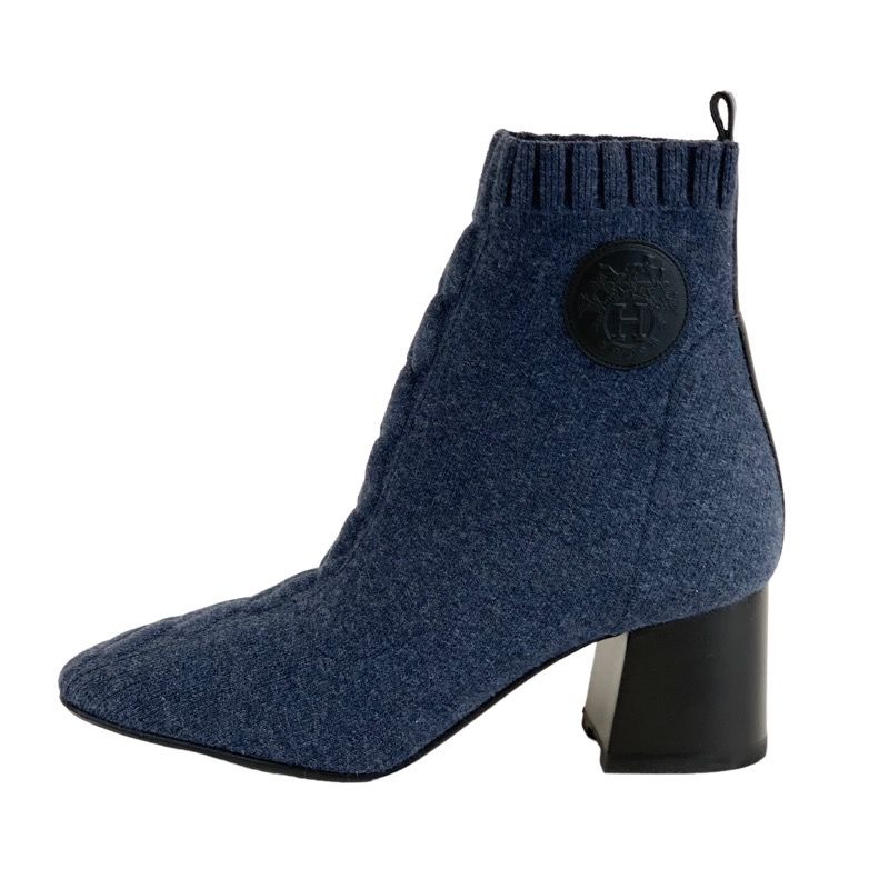 Hermes Volver Boots Short Boots Shoes Fabric Leather Blue Black Sock Boots
