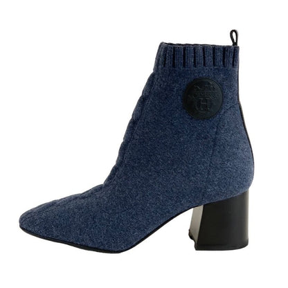Hermes Volver Boots Short Boots Shoes Fabric Leather Blue Black Sock Boots