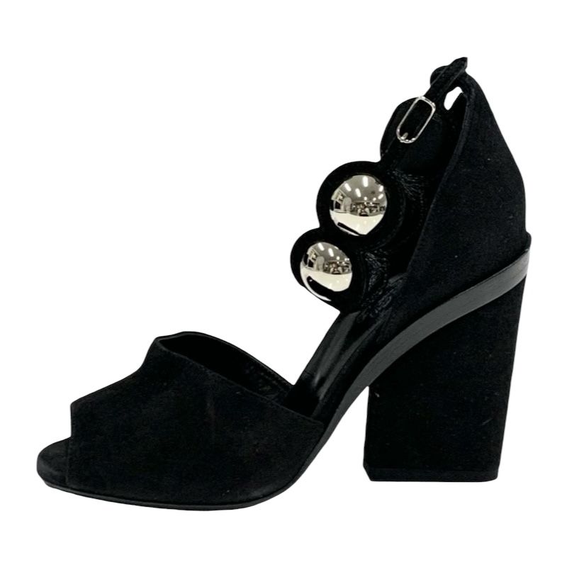 Hermes Sandals Shoes Suede Black Silver Unused Ankle Strap