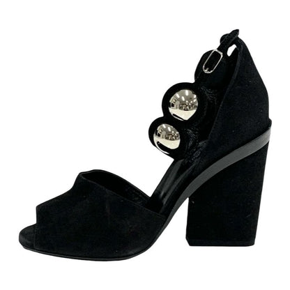 Hermes Sandals Shoes Suede Black Silver Unused Ankle Strap