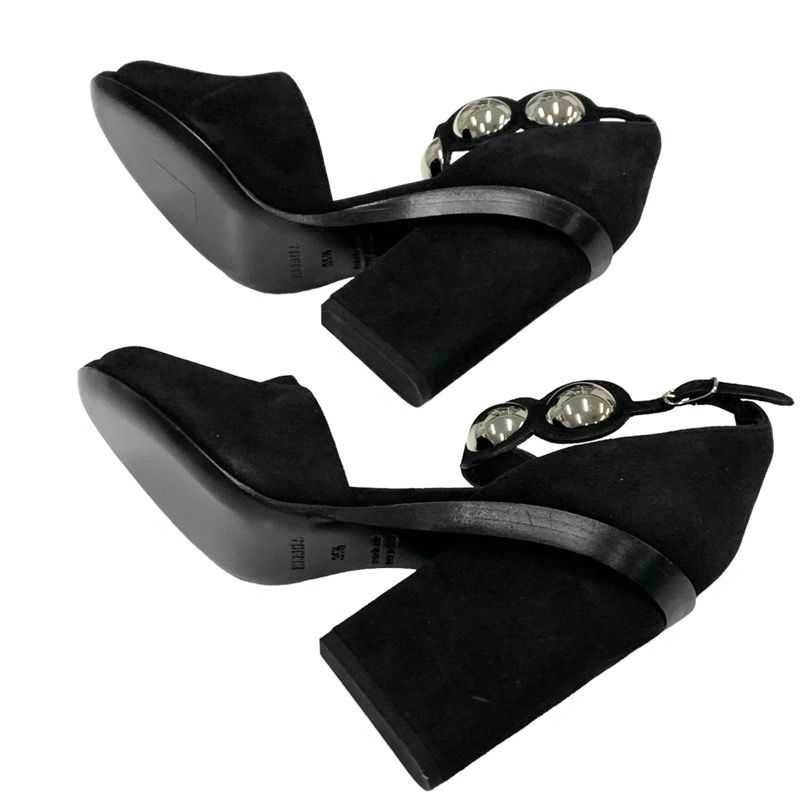 Hermes Sandals Shoes Suede Black Silver Unused Ankle Strap