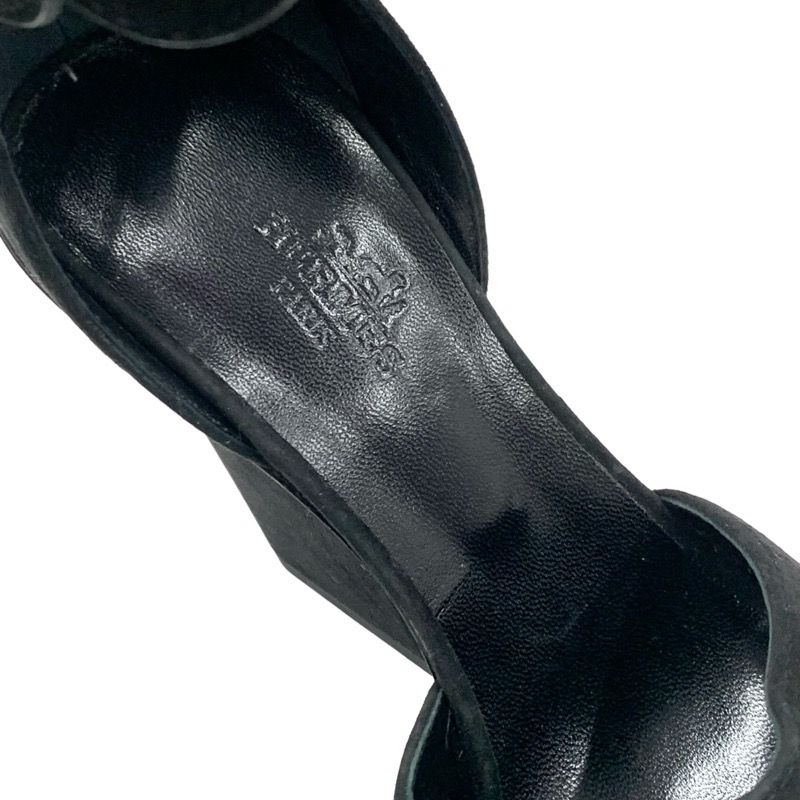 Hermes Sandals Shoes Suede Black Silver Unused Ankle Strap