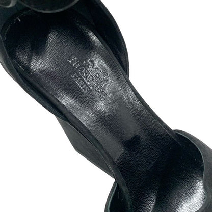 Hermes Sandals Shoes Suede Black Silver Unused Ankle Strap