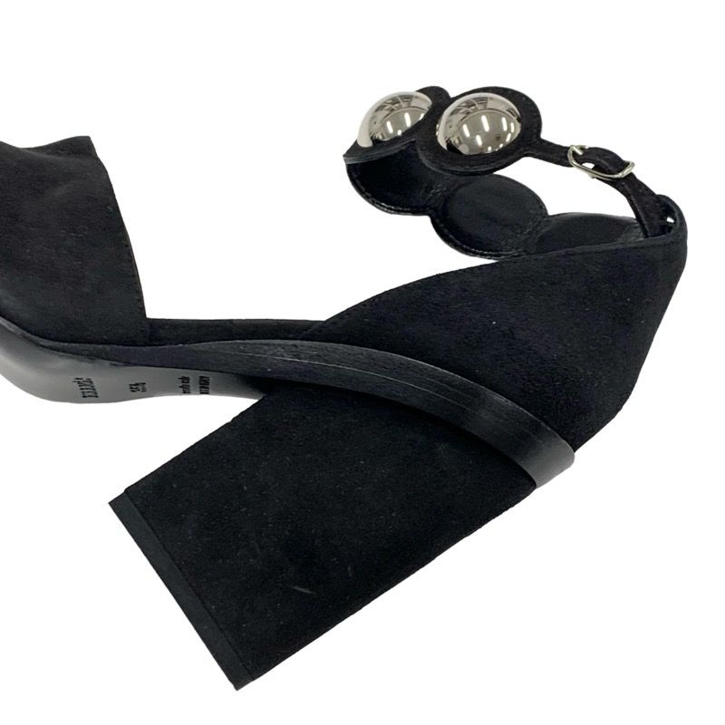 Hermes Sandals Shoes Suede Black Silver Unused Ankle Strap