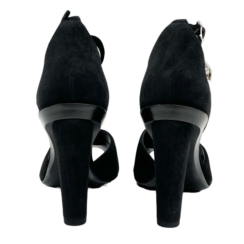 Hermes Sandals Shoes Suede Black Silver Unused Ankle Strap