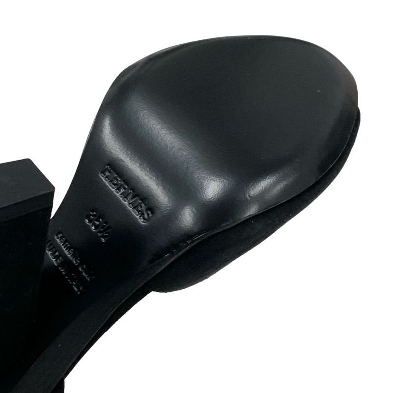 Hermes Sandals Shoes Suede Black Silver Unused Ankle Strap