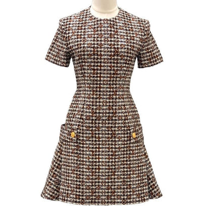 Louis Vuitton Dress Multicolor Unused Skater Dress Tweed Monogram