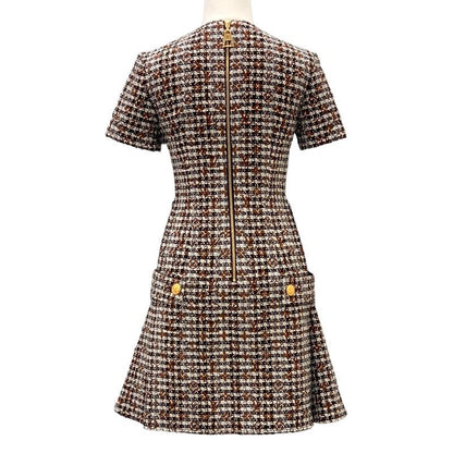 Louis Vuitton Dress Multicolor Unused Skater Dress Tweed Monogram