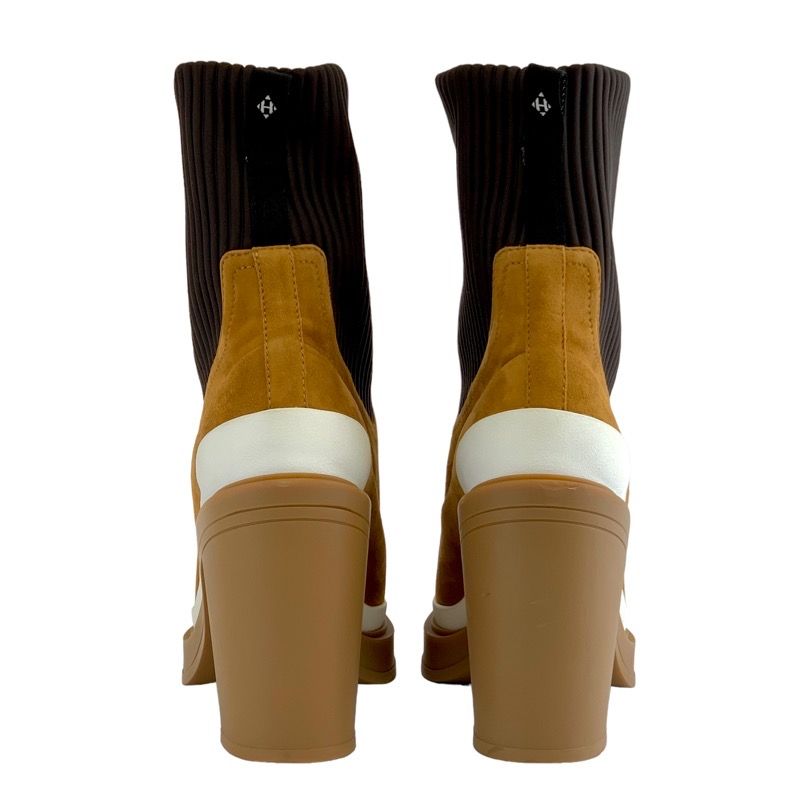 Hermes Boots Short Boots Shoes Suede Fabric Camel Brown Sock Boots