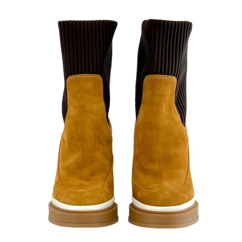 Hermes Boots Short Boots Shoes Suede Fabric Camel Brown Sock Boots
