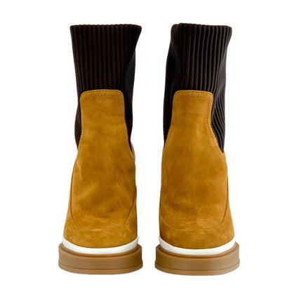 Hermes Boots Short Boots Shoes Suede Fabric Camel Brown Sock Boots
