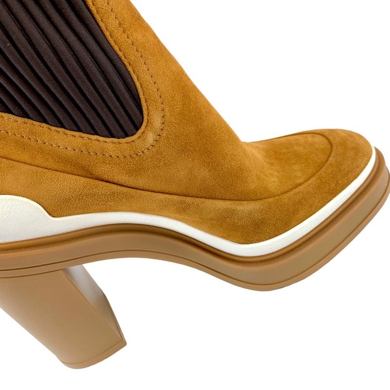 Hermes Boots Short Boots Shoes Suede Fabric Camel Brown Sock Boots