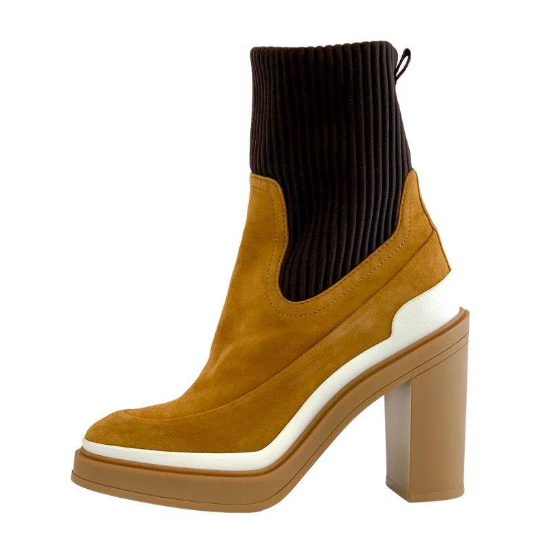 Hermes Boots Short Boots Shoes Suede Fabric Camel Brown Sock Boots