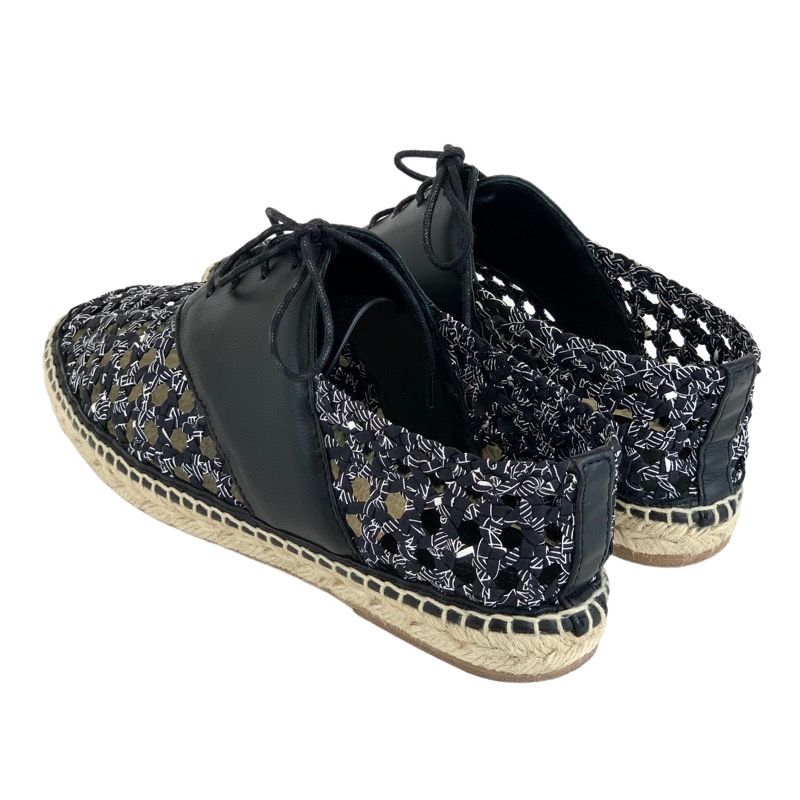 Hermes Flat Shoes Leather Fabric Black Lace-up Shoes Braided Espadrilles