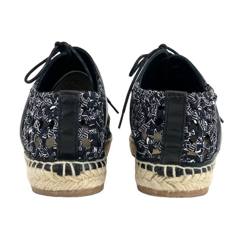 Hermes Flat Shoes Leather Fabric Black Lace-up Shoes Braided Espadrilles
