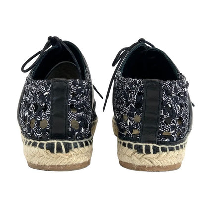 Hermes Flat Shoes Leather Fabric Black Lace-up Shoes Braided Espadrilles