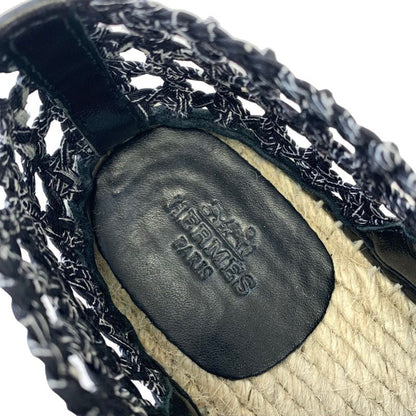 Hermes Flat Shoes Leather Fabric Black Lace-up Shoes Braided Espadrilles