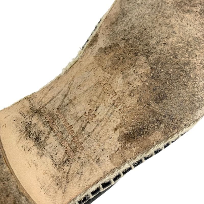 Hermes Flat Shoes Leather Fabric Black Lace-up Shoes Braided Espadrilles