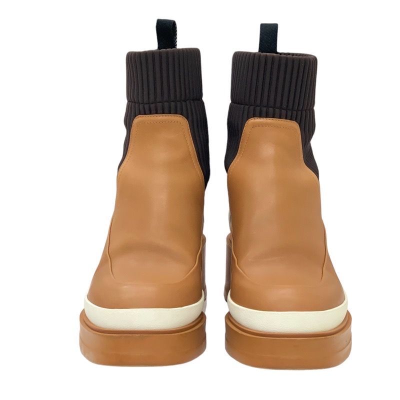 Hermes Boots Short Boots Shoes Leather Fabric Camel Brown Sock Boots