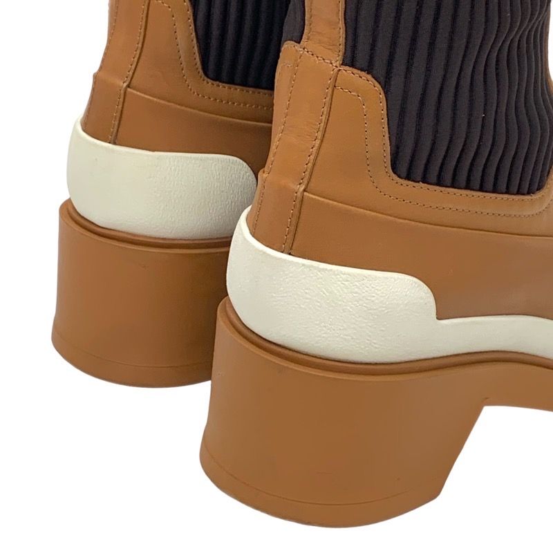 Hermes Boots Short Boots Shoes Leather Fabric Camel Brown Sock Boots