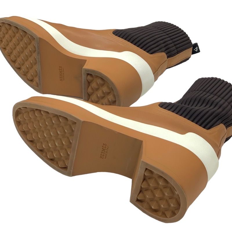 Hermes Boots Short Boots Shoes Leather Fabric Camel Brown Sock Boots