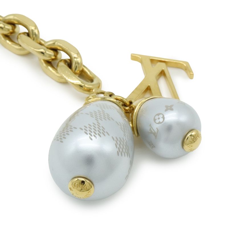 Louis Vuitton Bracelet Damier Pearl LV Logo Chain Bracelet GP Faux Pearl Gold