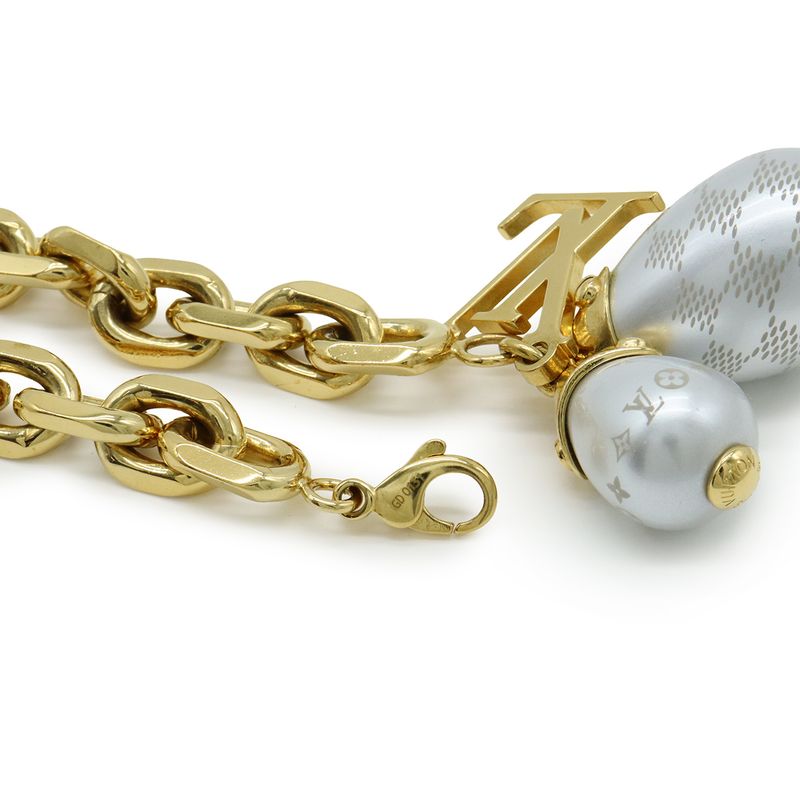 Louis Vuitton Bracelet Damier Pearl LV Logo Chain Bracelet GP Faux Pearl Gold