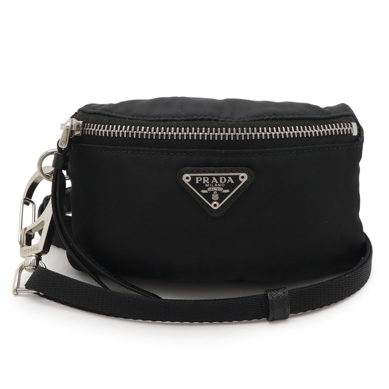 Prada Triangle Logo Multi Pouch Small Pouch with Neck Strap Nylon Leather Nero