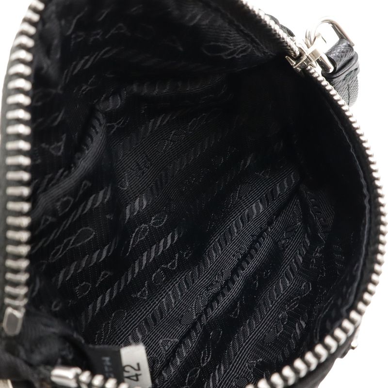 Prada Triangle Logo Multi Pouch Small Pouch with Neck Strap Nylon Leather Nero