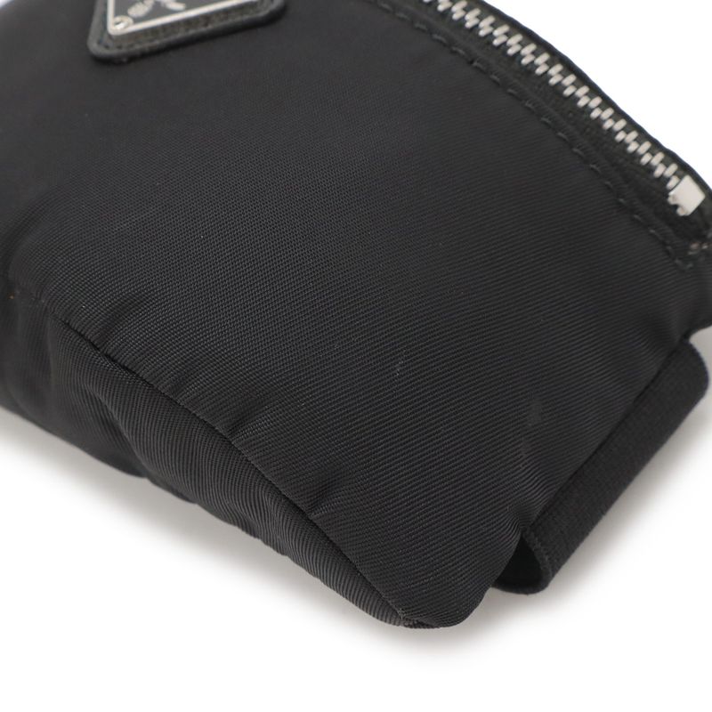 Prada Triangle Logo Multi Pouch Small Pouch with Neck Strap Nylon Leather Nero